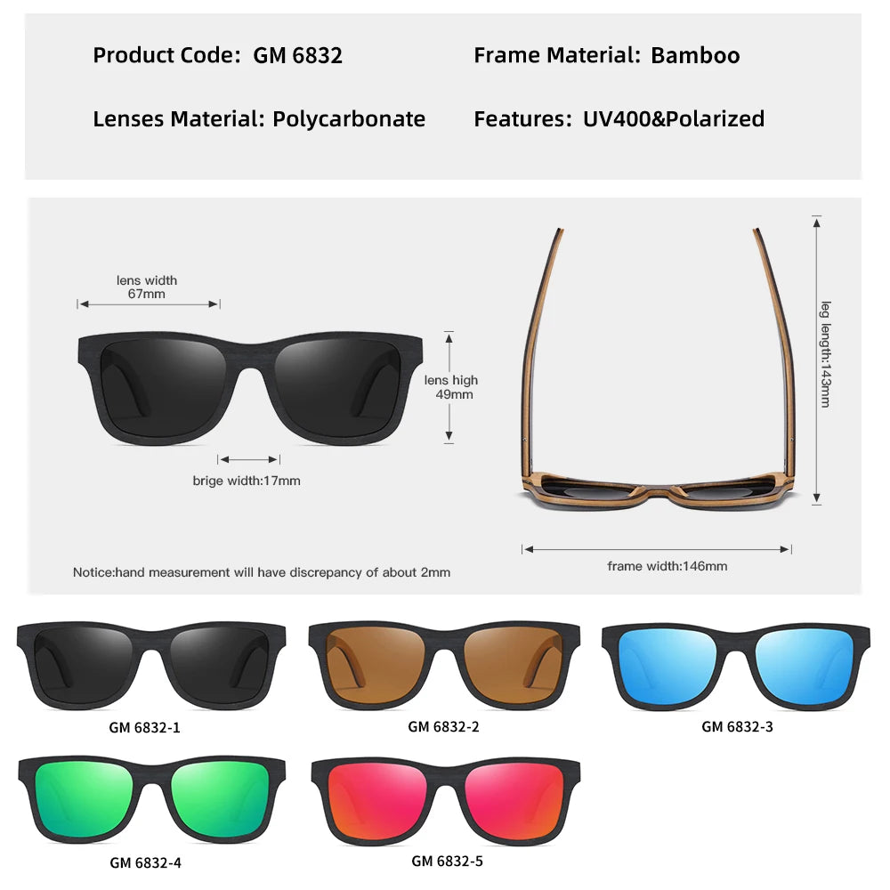 GM 100% Natural Skateboard  Wooden Sunglasses Handmade Polarized Mirror Coating Lenses Eyewear Wood Sunglasses