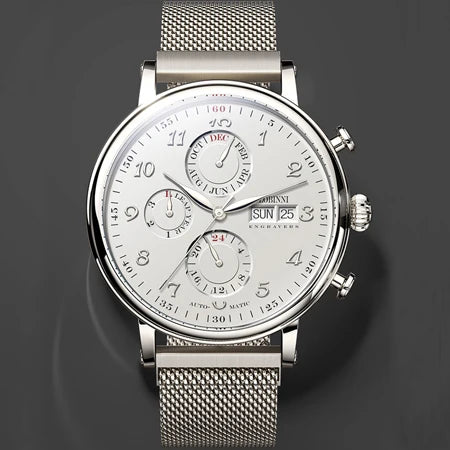 Relógio masculino mecânico automático LOBINNI Luxury Brand Switzerland com calendário perpétuo, vidro de safira e mostrador multifunções L13019-8