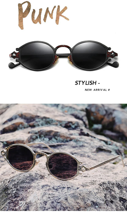 new cateye street shoot man sunglasses women retro steampunk glasses gothic oval Metal frame carved sunglasses Gafas sol mujer