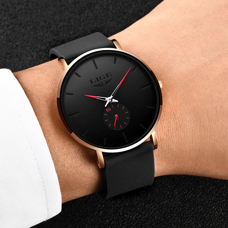Orologio da uomo LIGE – Stile sportivo e di tendenza, marchio di lusso, impermeabile, design essenziale e ultrasottile, orologio al quarzo da uomo.