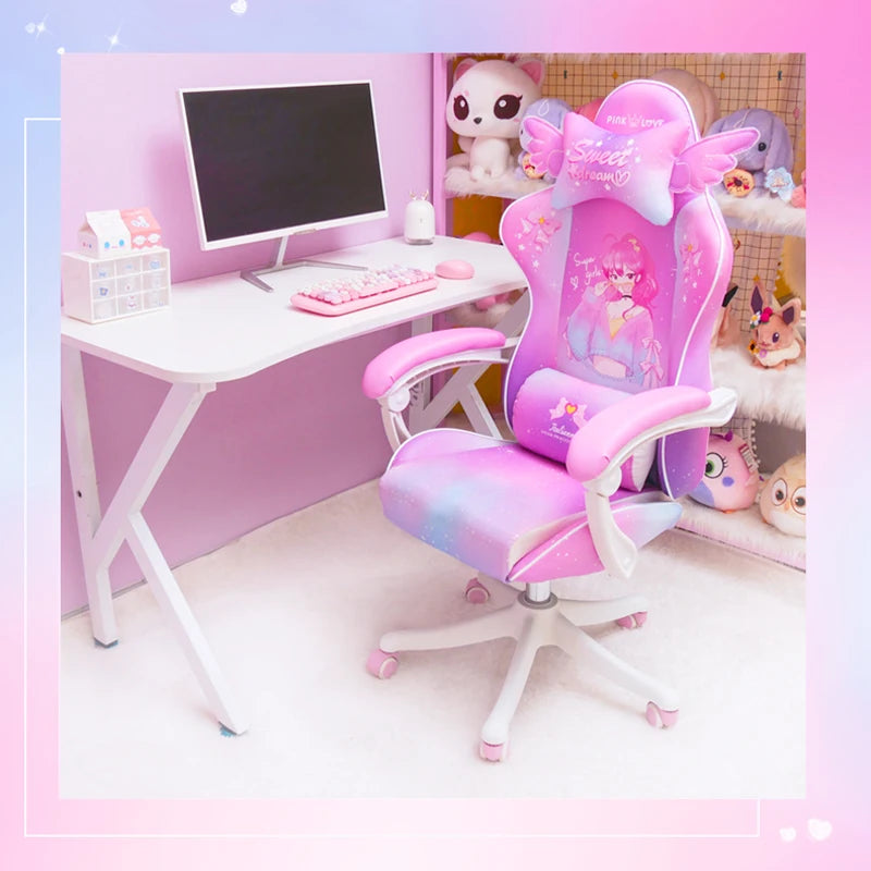 Rose Pink Gaming Chair E-Sports Computer Chair with Footrest, Ergonomic Office Chair, Adjustable Height Swivel Gamer Chair for Home & Office