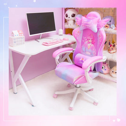 Rose Pink Gaming Chair E-Sports Computer Chair with Footrest, Ergonomic Office Chair, Adjustable Height Swivel Gamer Chair for Home & Office