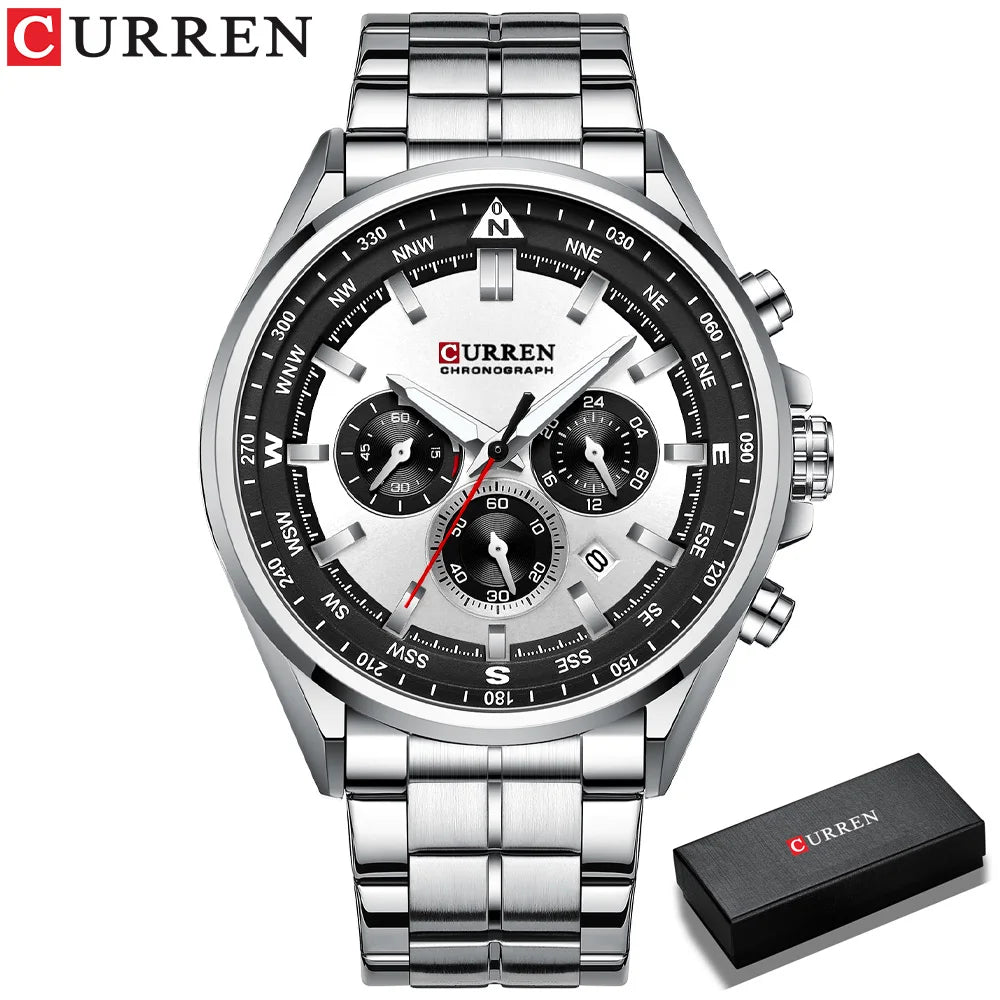 CURREN Men’s Watch – Trendy watch from a leading brand, luxury model, water-resistant, stainless steel, sporty style, quartz chronograph
