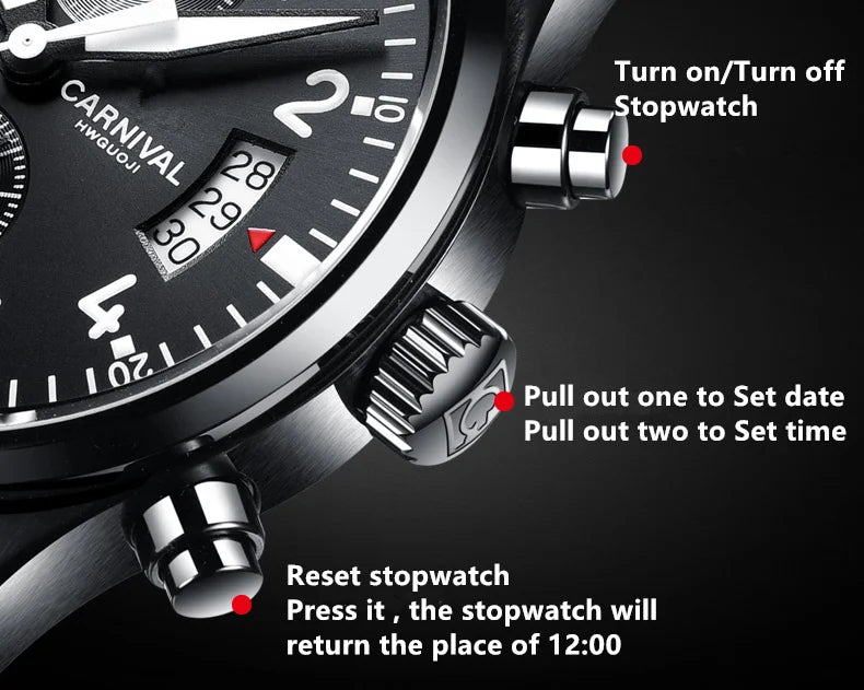 Chronograph luminous military running sport full steel men stop watch genuine leather strap luxury brand watches sapphire reloj