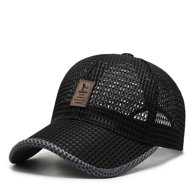 Letní unisex kšiltovka pro muže a ženy na rybaření, prodyšná síťovaná snapback čepice, černá ležérní sportovní kšiltovka