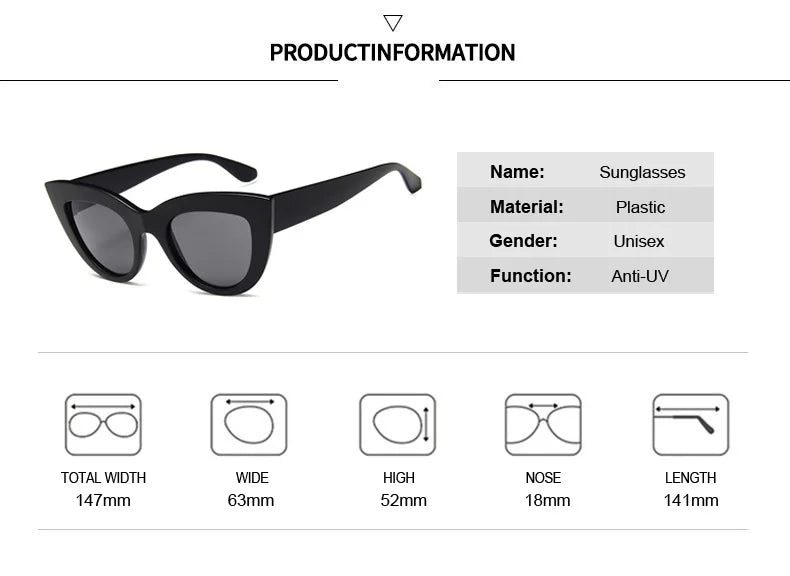 New Retro Fashion Sunglasses Woman Brand Designer Vintage Cat Eye Black Sun Glasses Female Lady UV400 Oculos