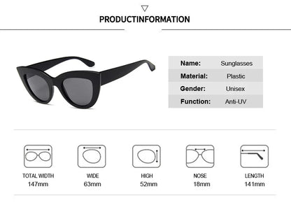 New Retro Fashion Sunglasses Woman Brand Designer Vintage Cat Eye Black Sun Glasses Female Lady UV400 Oculos