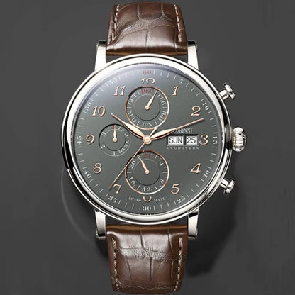 Relógio masculino mecânico automático LOBINNI Luxury Brand Switzerland com calendário perpétuo, vidro de safira e mostrador multifunções L13019-8