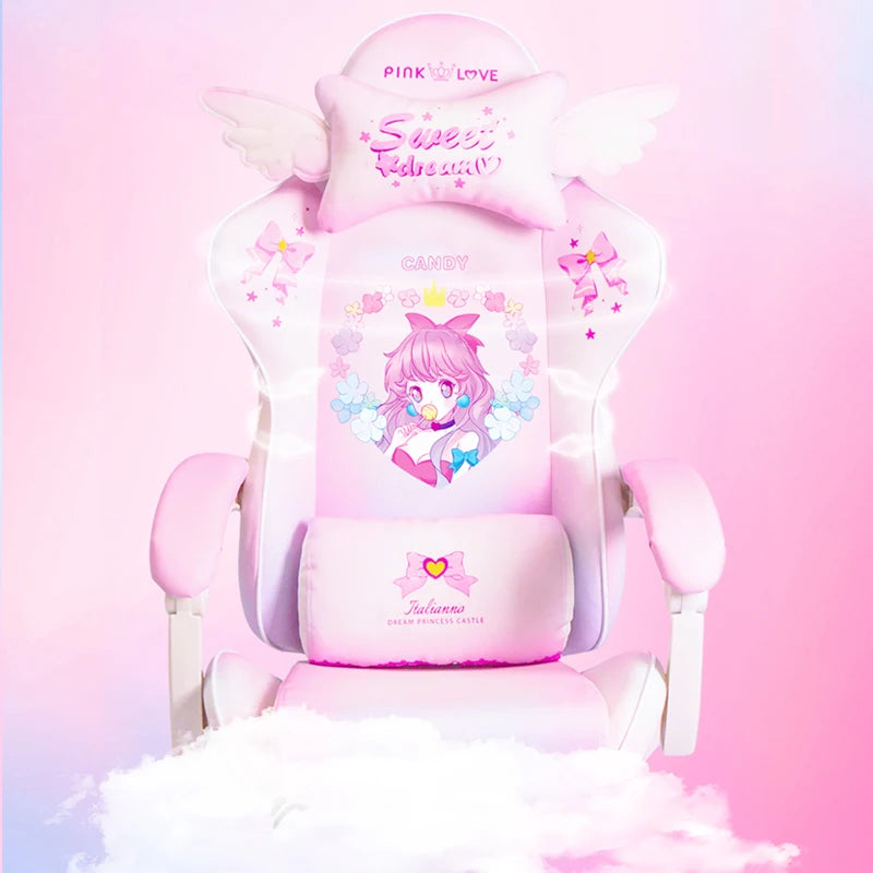 Rose Pink Gaming Chair E-Sports Computer Chair with Footrest, Ergonomic Office Chair, Adjustable Height Swivel Gamer Chair for Home & Office
