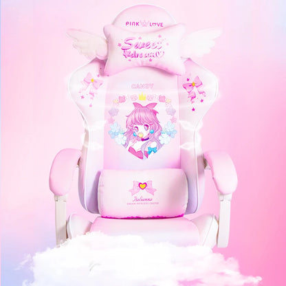 Rose Pink Gaming Chair E-Sports Computer Chair with Footrest, Ergonomic Office Chair, Adjustable Height Swivel Gamer Chair for Home & Office