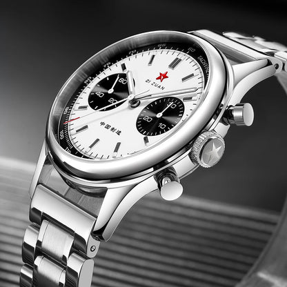 Red Star Panda Mens 1963 Chronograph Mechanical Wristwatch Seagull st1901 Movement Gooseneck 40mm Luminous Sapphire Pilot Watch