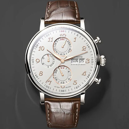 Relógio masculino mecânico automático LOBINNI Luxury Brand Switzerland com calendário perpétuo, vidro de safira e mostrador multifunções L13019-8