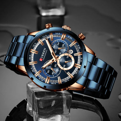CURREN herenhorloge – Luxe sportchronograaf, quartz uurwerk, volledig van staal, waterdicht