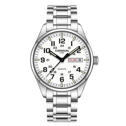 Reloj CARNIVAL de marca de lujo para hombre, reloj de cuarzo con manecillas luminosas, resistente al agua, de acero inoxidable macizo, Relogio Masculino 8638
