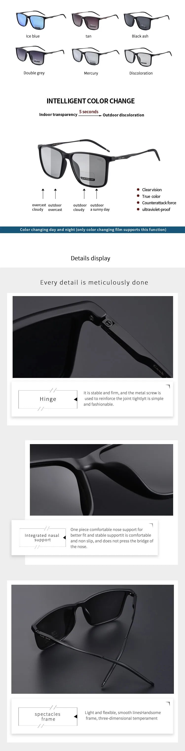 Cook Shark polarized sunglasses men's sunglasses women's UV protection driving special color-changing glasses trend personality