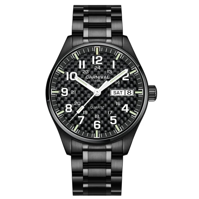Reloj CARNIVAL de marca de lujo para hombre, reloj de cuarzo con manecillas luminosas, resistente al agua, de acero inoxidable macizo, Relogio Masculino 8638