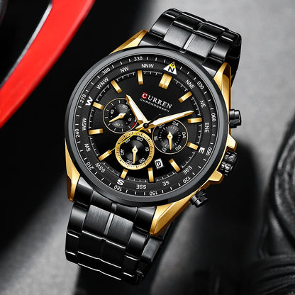CURREN Men’s Watch – Trendy watch from a leading brand, luxury model, water-resistant, stainless steel, sporty style, quartz chronograph