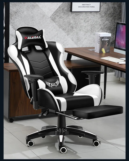 XMSJ Ergonomic Gaming Chair with Lumbar Support, High Back Leather Gaming Chair, Adjustable Armrest Reclining Office Chair for PC Gamer Desk