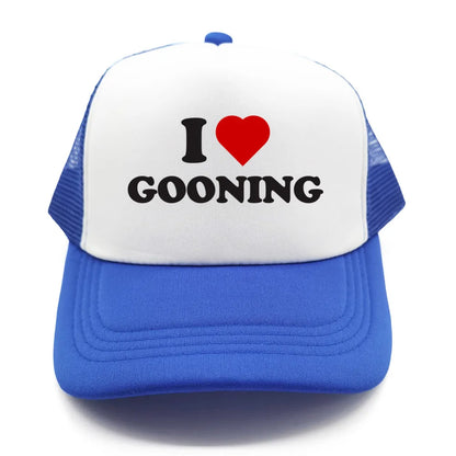 Забавни бейзболни шапки „I Love Gooning“ – готини летни мъжки шапки от мрежа, хумористични шапки тип „тракър“, унисекс шапки от мрежа за външни дейности MZ-080