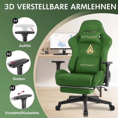 HAPIHAPPY Fashion Gaming Chair Genuine Leather Computer Office Chair with Footrest, Pocket Spring Cushion, Linkage Armrests, Ergonomic Game Chair