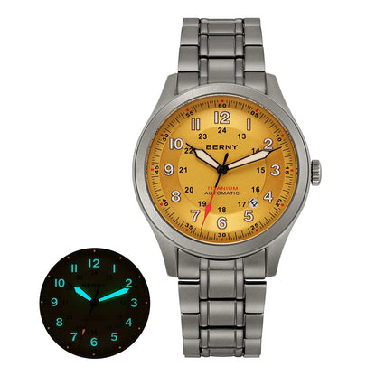 BERNY Full Titanium Automatic Watches for Men Super Luminous Sapphire Mechanical Field Watch Date 10ATM Sports Easy Read