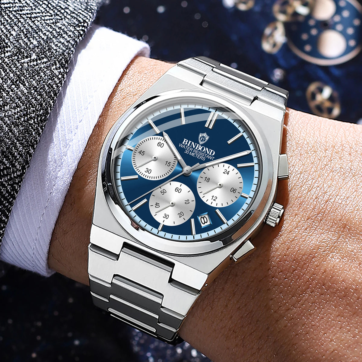 BINBOND: reloj de cuarzo preciso para hombre, resistente, con fecha automática, cronógrafo, luminiscente, hermético, reloj de lujo para hombre de estilo informal. Reloj