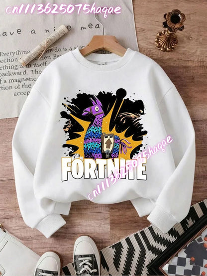 Sweatshirt pullover FORTNITED de manga comprida para criança, estilo streetwear para menina, menino e bebé, top de moda anime infantil, presente