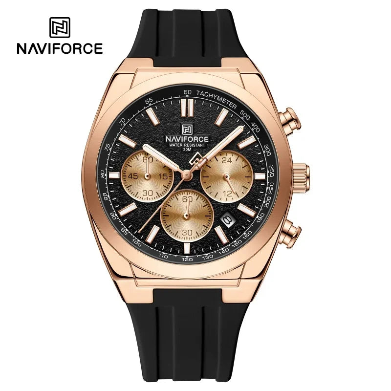Ceas de mână pentru bărbați NAVIFORCE – Stil luxos și sportiv, mecanism cu cuarț, afișaj 24 de ore, fereastră pentru dată, cronograf, rezistent la apă – Idei de cadouri pentru bărbați