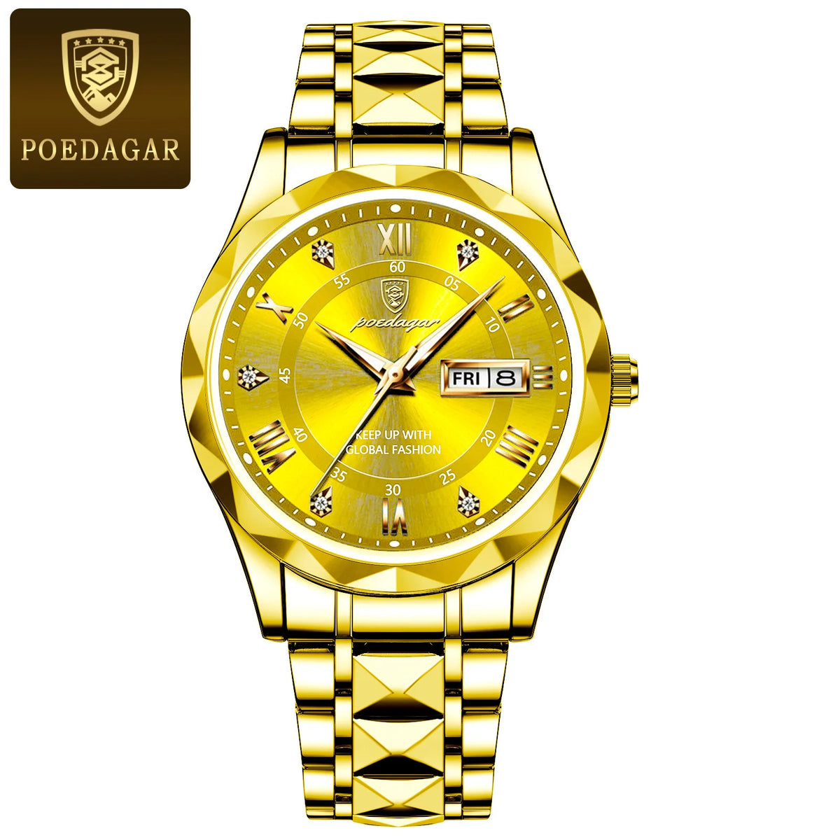 Reloj de hombre POEDAGAR Business Luxury, resistente al agua, de acero inoxidable, luminiscente, con fecha y día de la semana, estilo deportivo, de cuarzo.