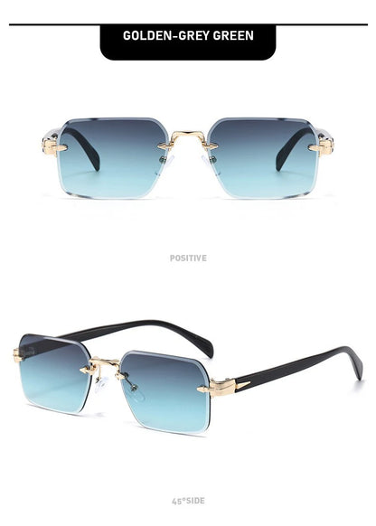 Luxury Rimless Sunglasses, Metal Hinge Exquisite Craftsmanship, Gradient Lenses Sun Protection Sunglasses 823