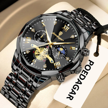 Reloj de lujo original para hombre POEDAGAR, resistente al agua, cronógrafo luminiscente, reloj de pulsera de acero inoxidable con mecanismo de cuarzo, relojes de alta gama para hombre
