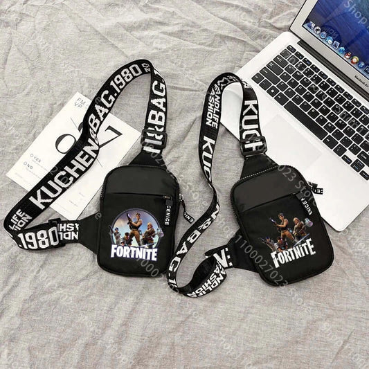 Fortnite-aiheinen aikuisten olkalaukku, urheilullinen ja rento kevyt mini-puhelinlaukku, sarjakuvamaisella pelihahmopainatuksella, miesten crossbody-rintalaukku, lahja