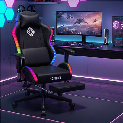 Silla gaming LED para niños de 8-15 años, silla gamer ajustable con iluminación LED, reposapiés y soporte lumbar, silla ergonómica para PC