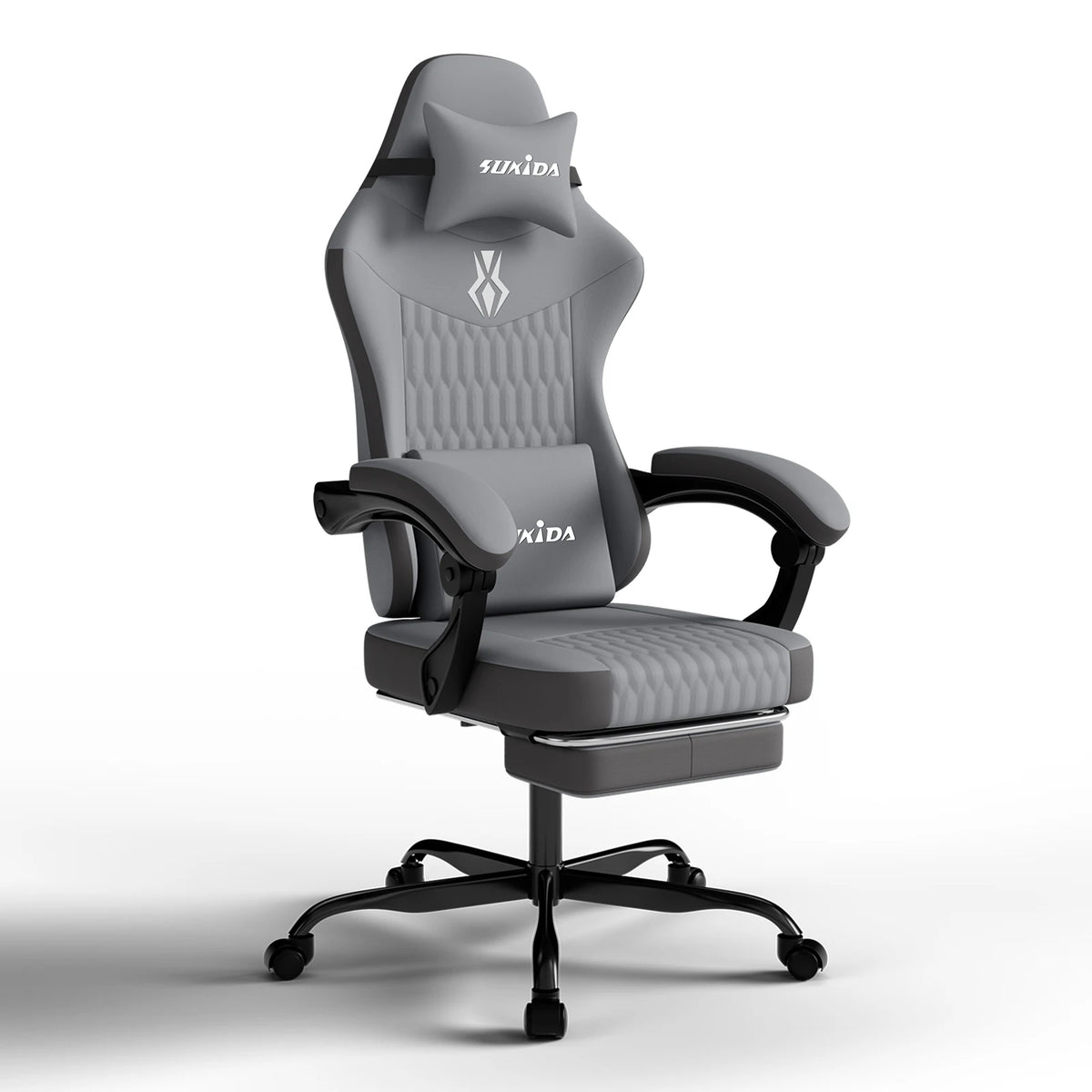 SUKIDA gamingstoel: ergonomische gamestoel met voetsteun, verstelbaar lendensteunkussen, verstelbare bureaustoel voor gaming en werk
