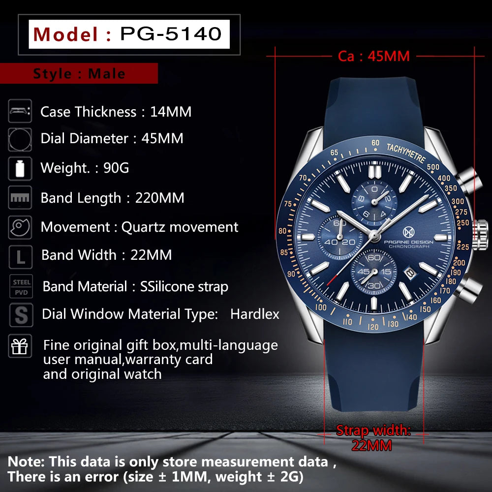 PAGANI DESIGN 45MM 2026 Herren-Quarzuhr 30M wasserdicht Luxus-Business Edelstahl Relogio Masculino 5140