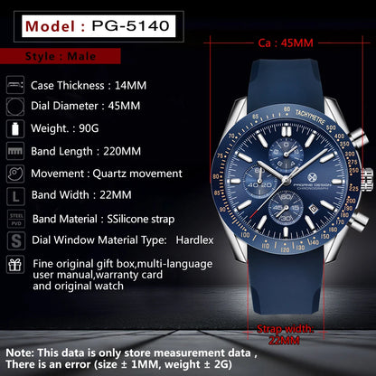PAGANI DESIGN 45MM 2026 Herren-Quarzuhr 30M wasserdicht Luxus-Business Edelstahl Relogio Masculino 5140
