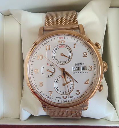 Relógio masculino mecânico automático LOBINNI Luxury Brand Switzerland com calendário perpétuo, vidro de safira e mostrador multifunções L13019-8