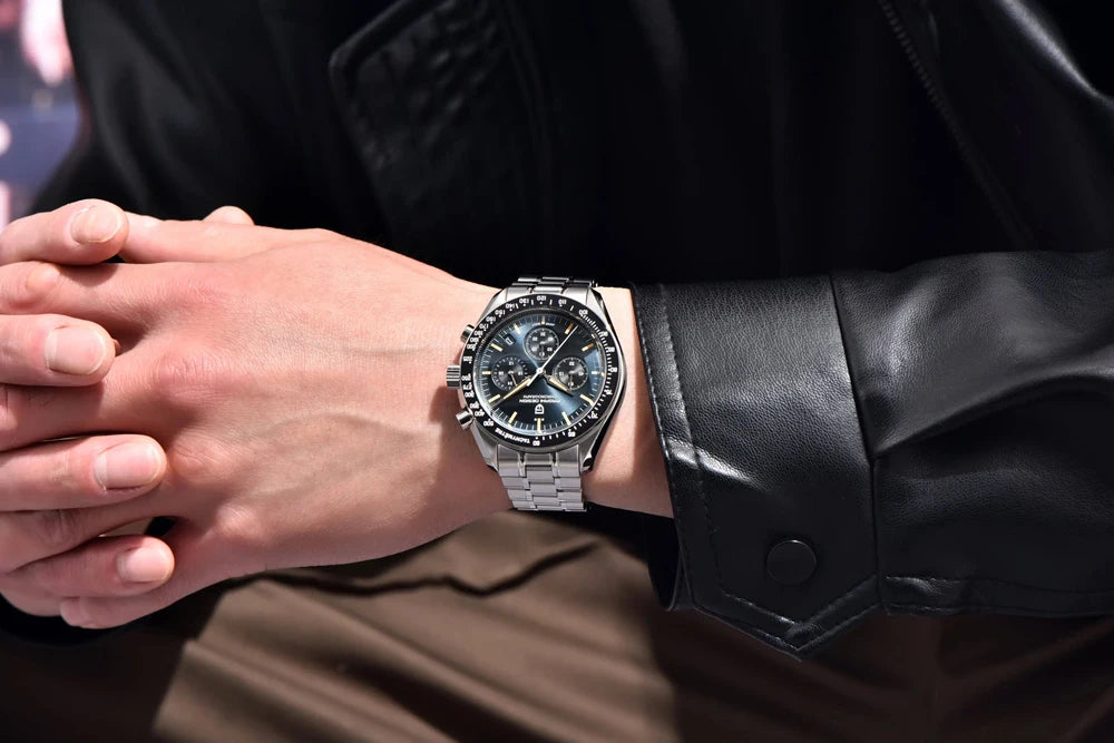 New PAGANI DESIGN Moon Men Watch Retro Luxury Quartz Watches For Men Stainless steel Sport waterproof Chronograph Man+With BOX