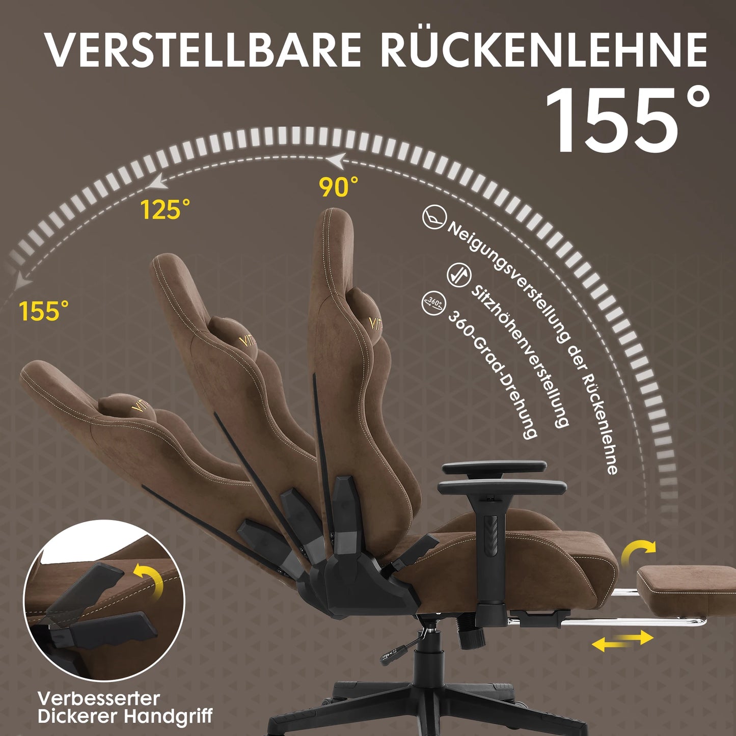 HAPIHAPPY Fashion Gaming Chair Genuine Leather Computer Office Chair with Footrest, Pocket Spring Cushion, Linkage Armrests, Ergonomic Game Chair