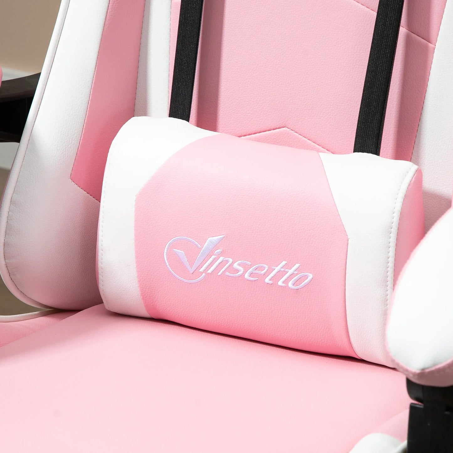 Gaming Chair Computer Chair Ergonomic Office Chair with Headrest Lumbar Pad Height Adjustable 360° Rotation Pink + White