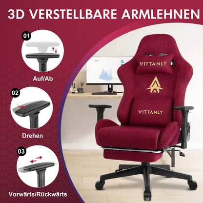 HAPIHAPPY Fashion Gaming Chair Genuine Leather Computer Office Chair with Footrest, Pocket Spring Cushion, Linkage Armrests, Ergonomic Game Chair