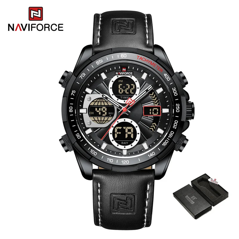 New NAVIFORCE Watches for Men Leather Mens Military Sport Waterproof Watch Quartz WristWatch Chronograph Male Clock