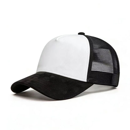 Sommer-Baseballkappe aus Netzstoff für Damen und Herren, einfarbige Wildlederkappe mit Aufnäher, Snapback-Kappe, lässige, atmungsaktive Unisex-Kappe im Street- und Hip-Hop-Stil, Trucker-Kappen
