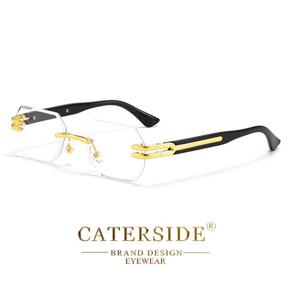 CATERSIDE Retro Rimless Sunglasses Men Polygonal Metal Frame High Quality Women Sun Glasses Outdoor Travel Gift Summer Style