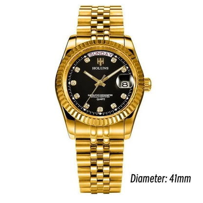 Holuns Luxury Classic 36/41mm Gold Men Watches Japan MIYOTA Quartz Movt Stainless Steel Classic Business Wristwatch Waterproof