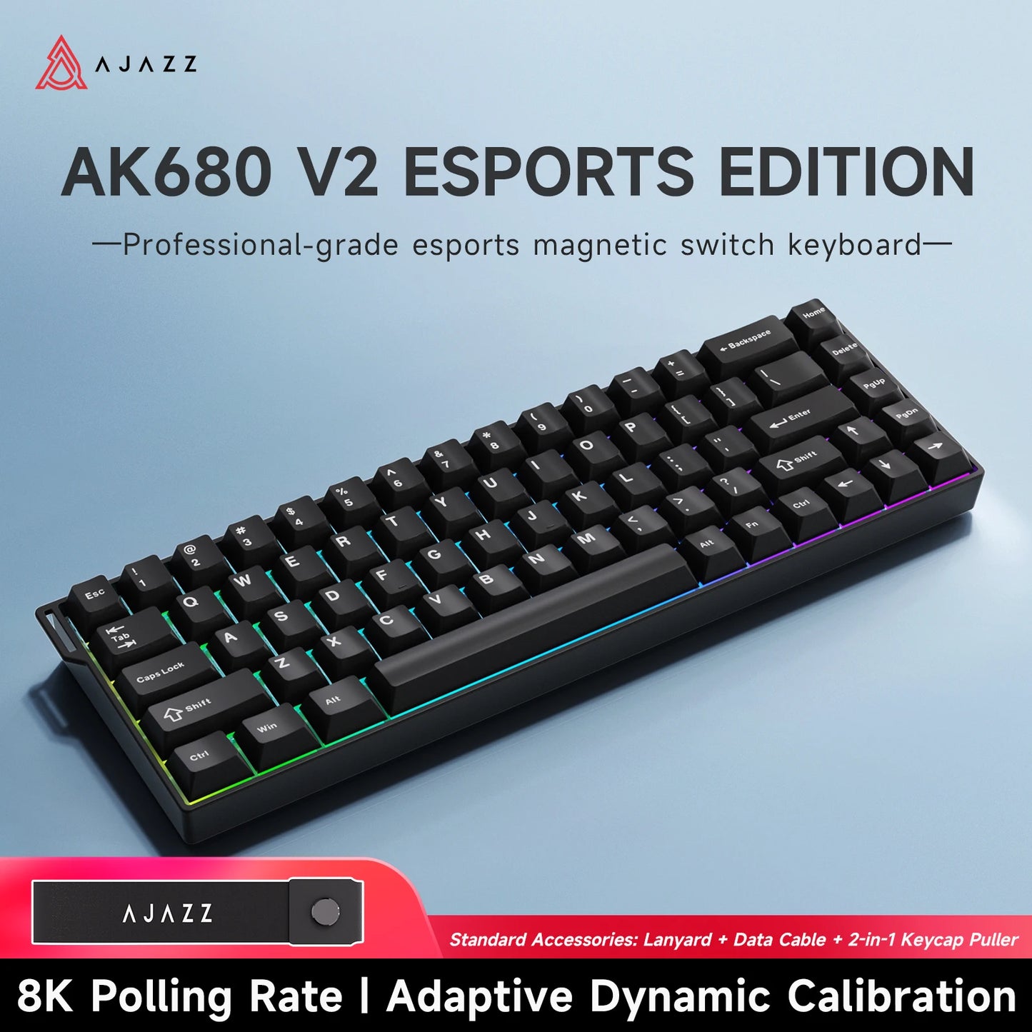 AJAZZ AK680 V2 E-sports Magnetic Switch Keyboard 8K Polling Rate 128K Ultra-high Scan Rate Aluminum Alloy Positioning Plate