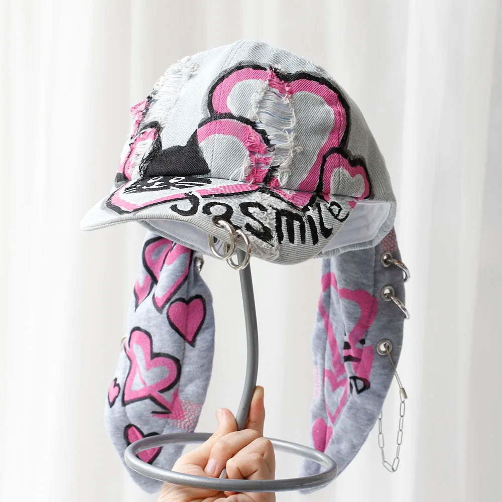 new fashion Girl New Jeans Long Rabbit Ears Cowboy Baseball Hat Wash Graffiti Hip Hop Cap Women Men Party Team Baseball Cap