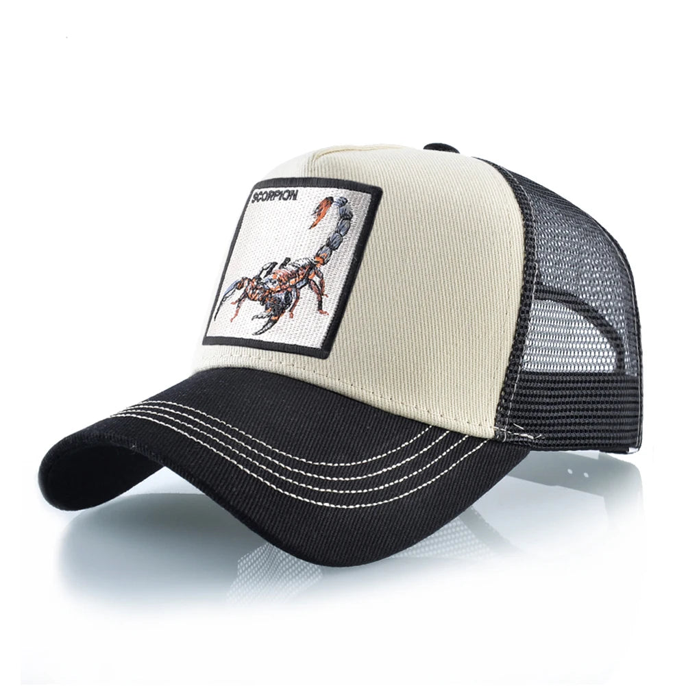Unisex truckerpet met geborduurde schorpioenpatch – Baseballpet voor heren en dames – Snapback – Hiphop-pet – Ademende pet met klep voor buitengebruik