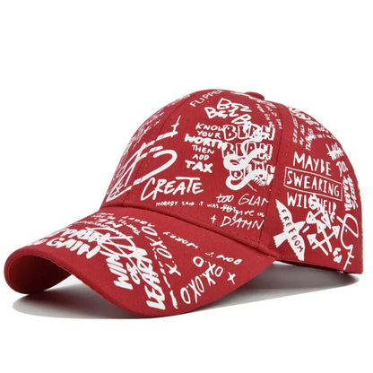 Trendige Unisex-Baseballkappe mit Graffiti-Print – Bunte, bemalte Schirmkappe