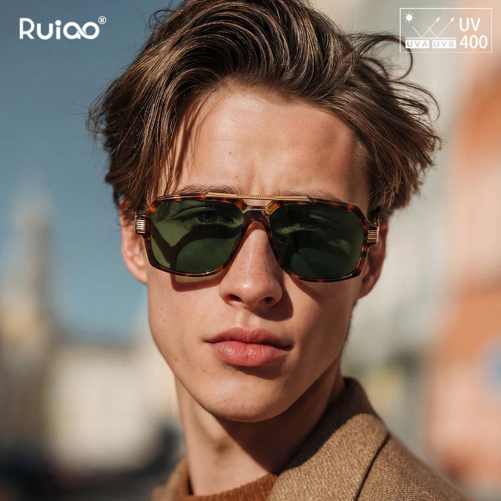 Ruiao Double-Bridge Pilot Sunglasses UV400 Fashion Gradient Shades Metal Frame Unisex Sun Glasses for Men And Women Driving